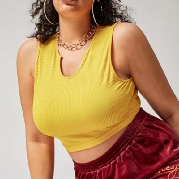 Shein Plus Size Yellow Mustard Notched Neck Rib-Knit, 1XL - Picture 1 of 4